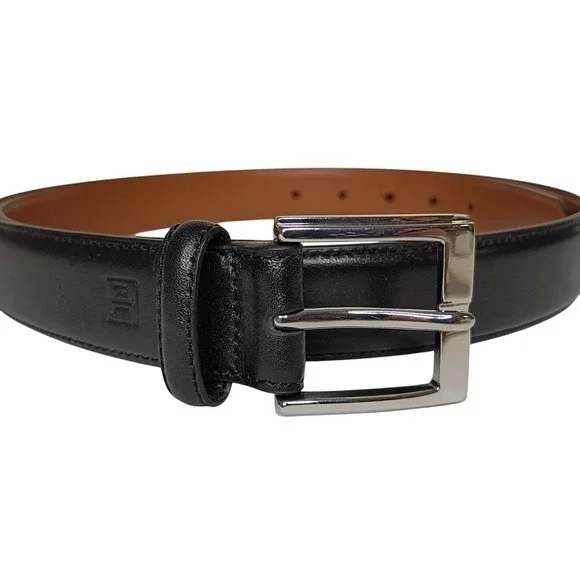Lauren Ralph Lauren Dress Belt Size 42 Solid Black Leather Silver Buckle 1