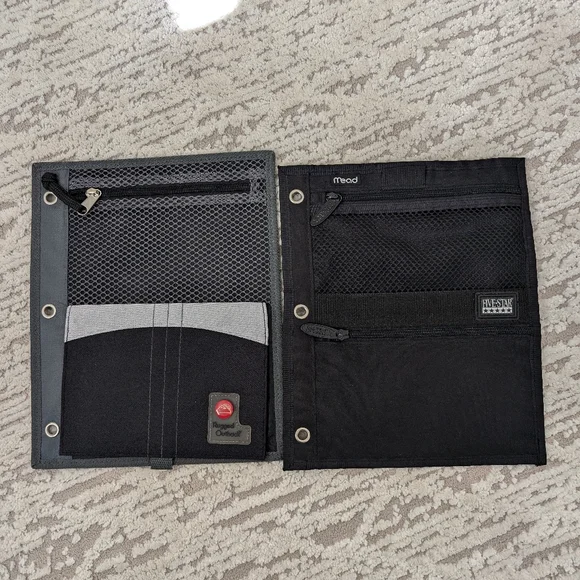 Vtg Rugged Outback 3 Ring Binder, zip pouches w covered id, Mead 5 Star Pockets