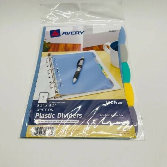 NWT Avery® Write & Erase Plastic Dividers, 8 1/2