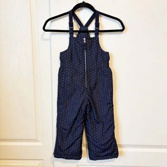 Gap Girl's Snow Bib Overalls Navy with Polka Dots Size 3 Years Toddler