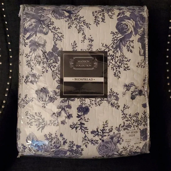 Shabby Chic Blue Roses French Country Cottage Oversized King Bedspread