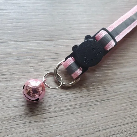 NEW Light Pink Adult Reflective-Breakaway Cat Collar with Bell