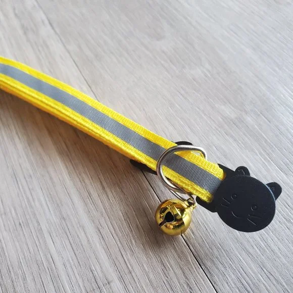 NEW Yellow Adult Reflective-Breakaway Cat Collar with Bell