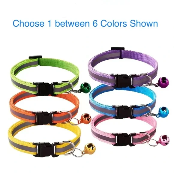 Cat or Small Dog Reflective Adjustable Collar with Bell and Quick Release Buckle