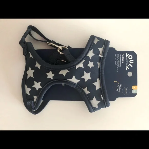 Star Spangled Cat Harness Set Navy/Silver