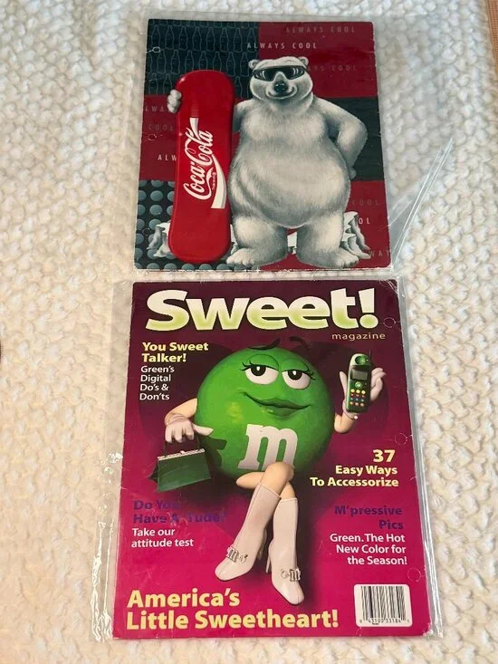 Vintage 2 Pocket Folder Lot (2) M&M's & Coca Cola