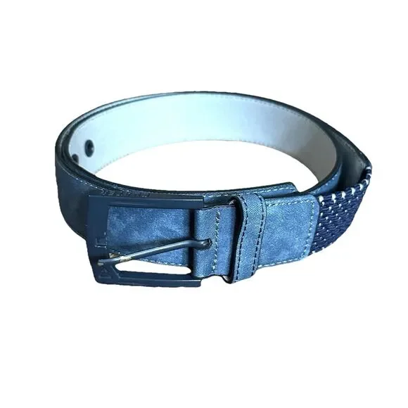 CUATER Belt Lg Woven Braided Fabric Stretch Golf 43” Blue Casual Preppy