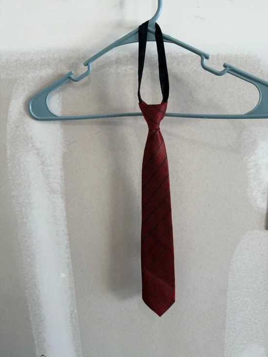 Kids Red Clip-On Tie with Subtle Stripe Pattern