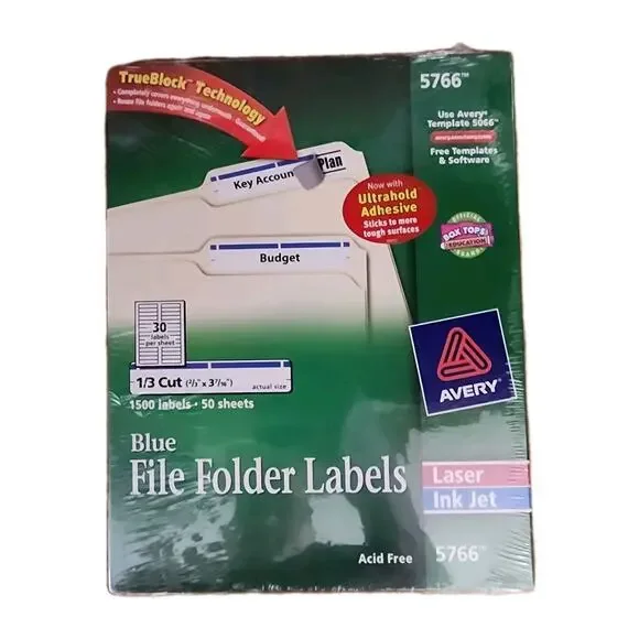 Avery Yellow File Folder Labels TrueBlock Inkjet Laser 1500 Per Box 5766 Sealed!