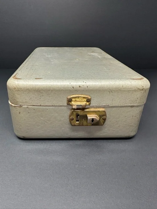 Vintage Metal File Index Card Storage Box Month Dividers Hinged Lid A3