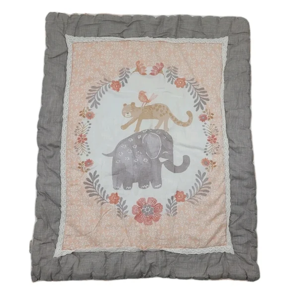 Levtex Baby Jungalo Blush Infant Quilt Comforter Grey Coral Children Nursery