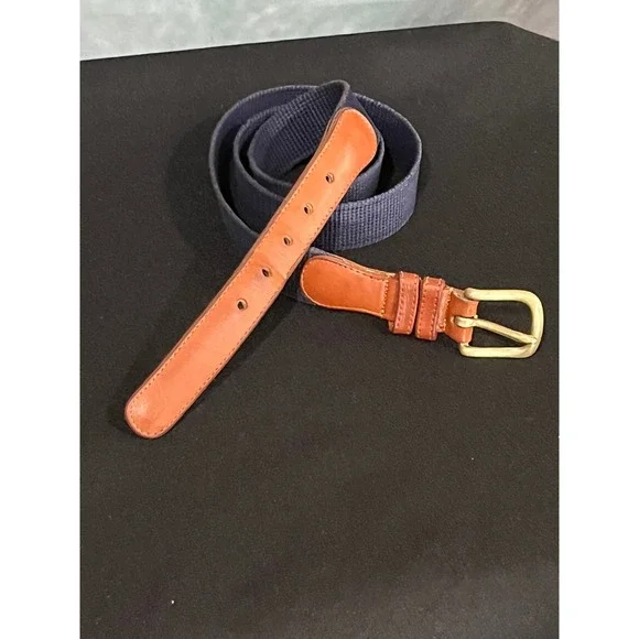 Coach Mens Navy Blue Webbed Woven Leather Trim Brass Buckle Belt 3811 Size 34