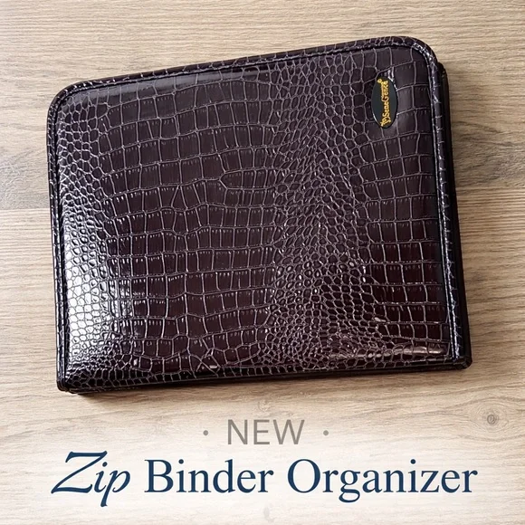 NEW Croc-Embossed Zip Binder Organizer | Navy | Gold Hardware