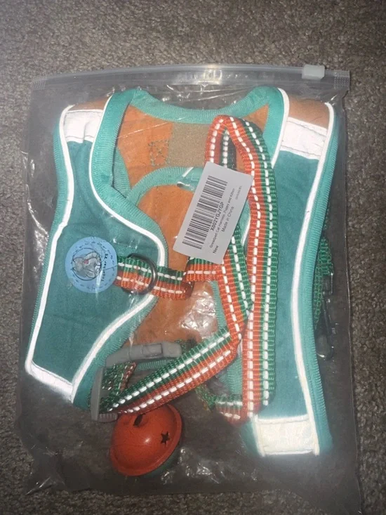 Teal and Orange Dog & Cat Harness with Matching Leash