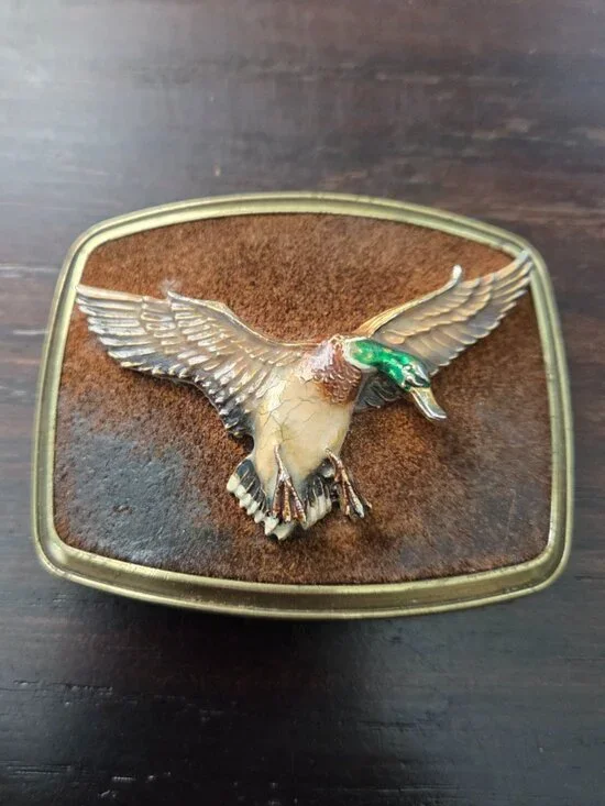 Vintage 1979 Raintree Flying Mallard Duck Belt Buckle