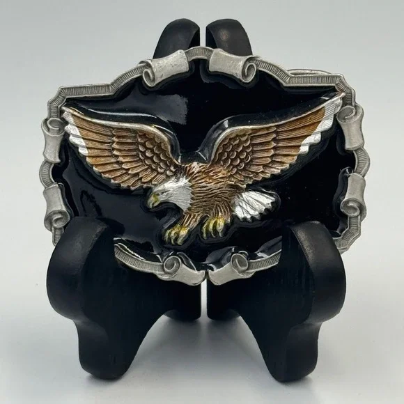 Bald Eagle‎ Belt Buckle Western Americana Black Enamel Silver Tone