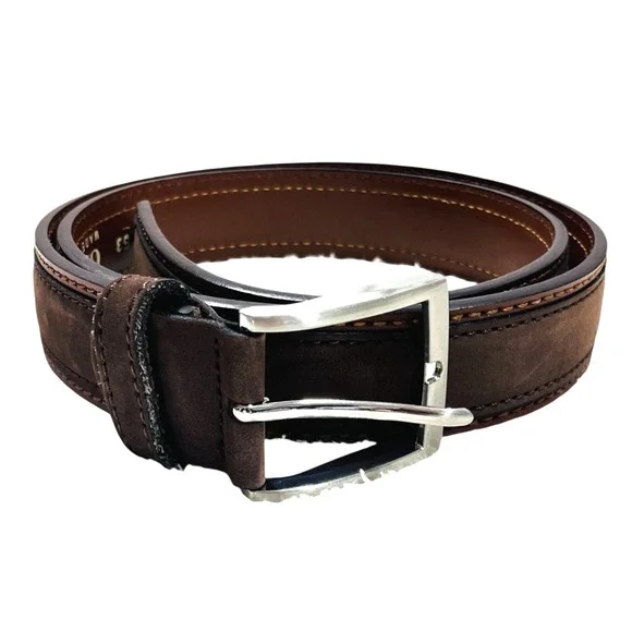 GP & Max Genuine Italian Leather Belt Mens US 36 IT 53/110 Brown Silver Hardwear
