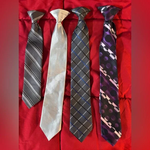 Child/Boy Tie Set - Black, Silver, Gray, Purple. Clip on backs. Trendy. Holiday.