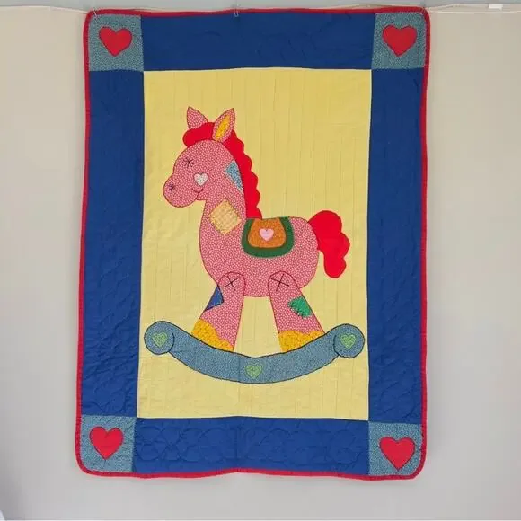 ROCKING HORSE Vintage Children’s Primary Color Small Quilt