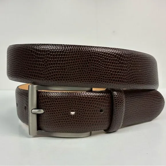 Bosca accessories men’s brown leather snakeskin look silver buckle size 38