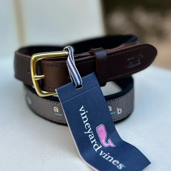 NW Vineyard Vines 🇺🇸 Made 💯 leather & Canvas Belt Sz 34