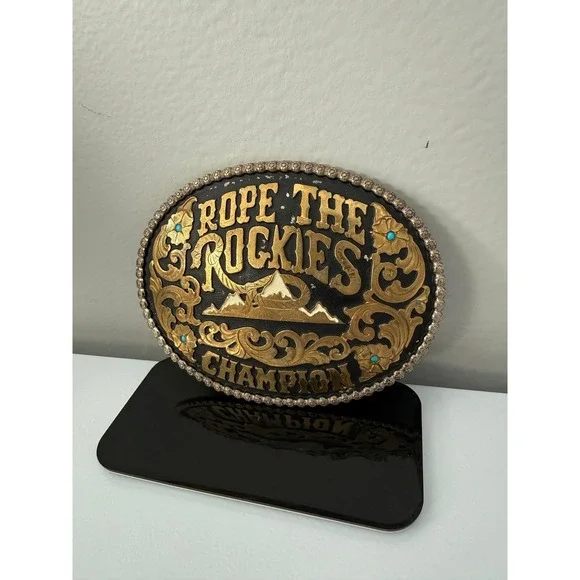 Red Bluff Buckles ROPE THE ROCKIES CHAMPION Western Belt Buckle‎ Turquoise Gem