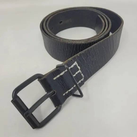 Gap Belt Mens 36 Black Leather Contrast Stitch Utility Industrial Rugged Casual