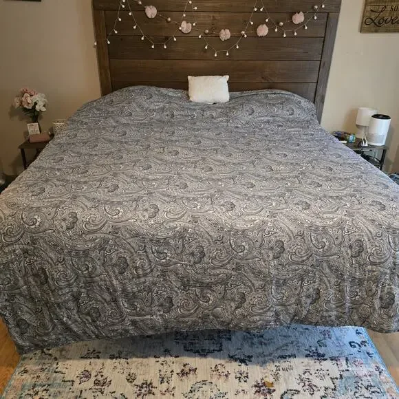 Vtg Lauren Ralph‎ Lauren Blue Gray Paisley Medallion King Size Comforter Rare