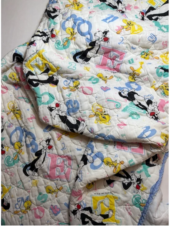 Vintage Looney Tunes Crib Quilt Tweety Sylvester Warner Bros. Cartoon Characters