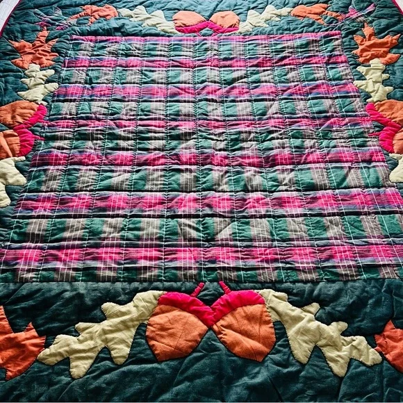 Vintage Rustic Handmade Appliqué Quilt – 52” x 52”
