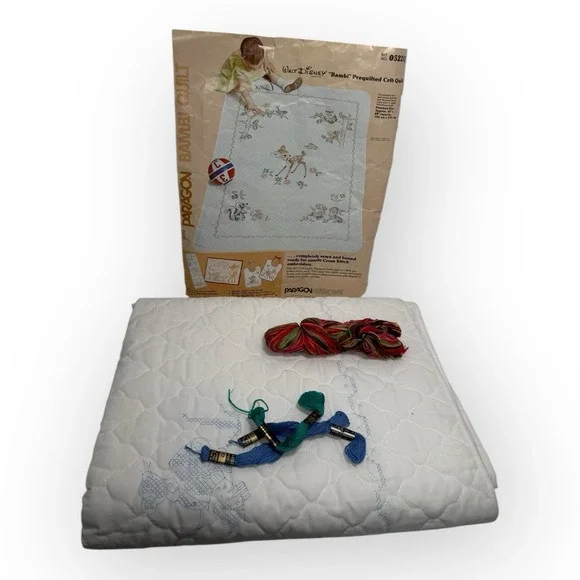 Vintage 1970s OPEN Paragon Disney Bambi 0522Q Baby Crib Quilt Cross Stitch Kit