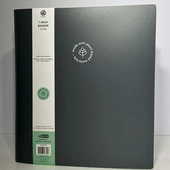 U Brands Eco Binder, 1 inch, 3-Ring with Pockets, Gray