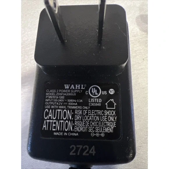 WAHL Class 2 Trimmer Clipper Power Supply Adapter ZD5F042060US 2724 4.2V 600mA
