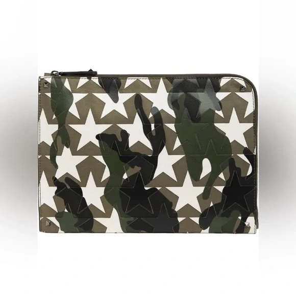 Valentino Star Camo Print Leather Document Case