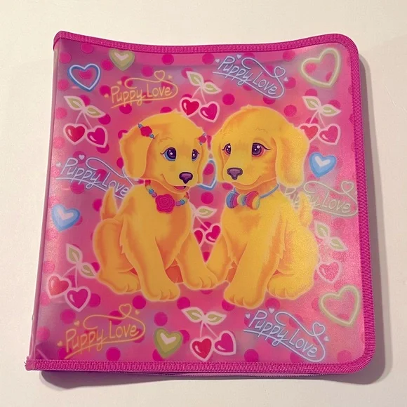 Vintage Y2K Lisa Frank puppy love 3 ring zip up binder