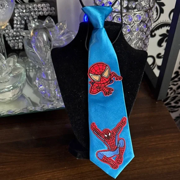 Blue Kids Spider-Themed Tie