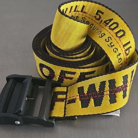 OFF-WHITE Industrial Yellow Black Web Logo Belt Virgil Abloh Metal Buckle