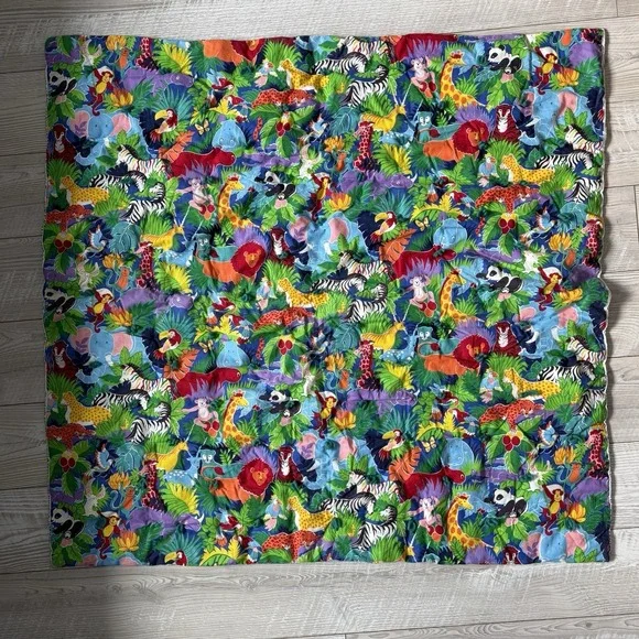 Handmade VTG Colorful Baby Quilt Animals Animal Print Hand Tied Cheetah Leopard
