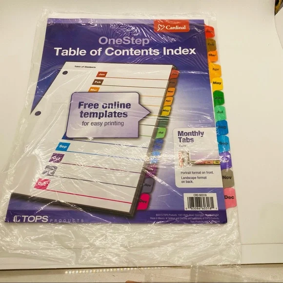 NWT Cardinal One Step Table of Contents Index January to December