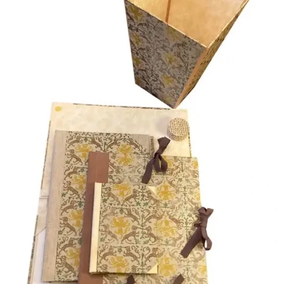 Handmade Italian bookbinders paper, medieval gold/brown pattern office organizer