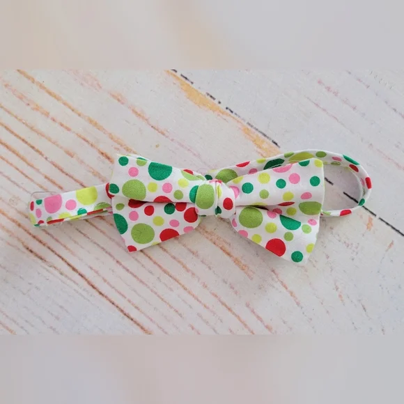 Trendy Ties Green Red Pink Polka Dot Kids Bow Tie