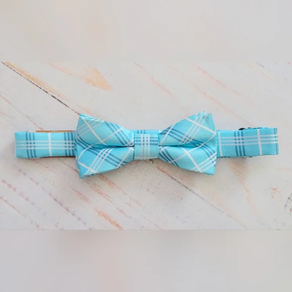 Taylor Joelle Kids Light Aqua Blue Plaid Bow Tie