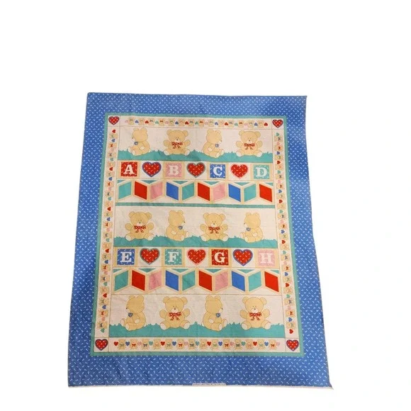 Vintage Teddy Bear ABC Blocks Hearts‎ Baby Thin Blanket Nursery Decor #1