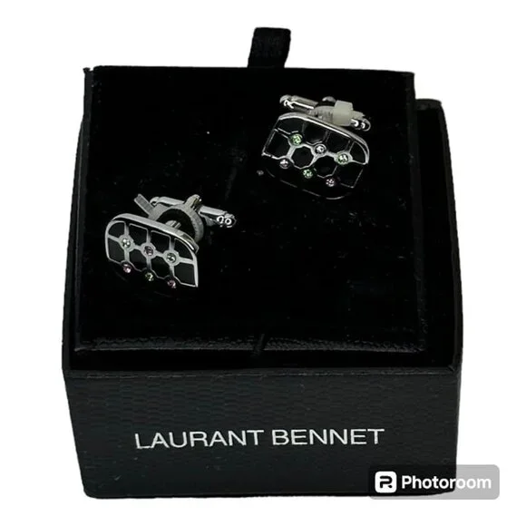 Laurant Bennet Black, Silver, and Multicolor Gems Cufflinks