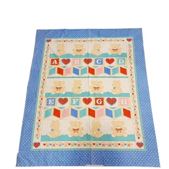 Vintage Teddy Bear ABC Blocks Hearts Baby Thin Blanket Nursery Decor‎ #2