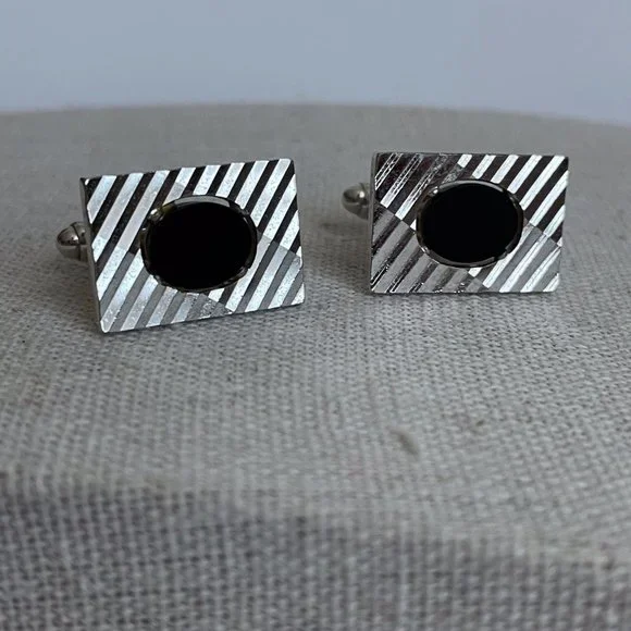 Vintage Dante Signed Silver Black Tone Classic Elegant Cuff Links