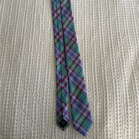 Boys Plaid Silk Tie in Teal and Purple - Unbranded