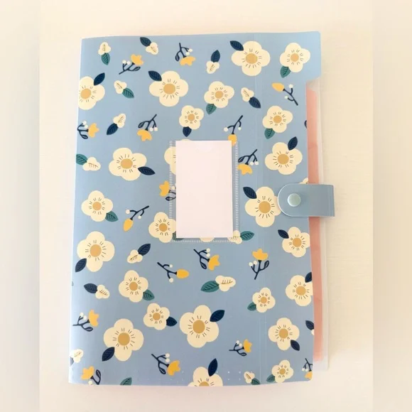 Blue and pink flower accordion file folder