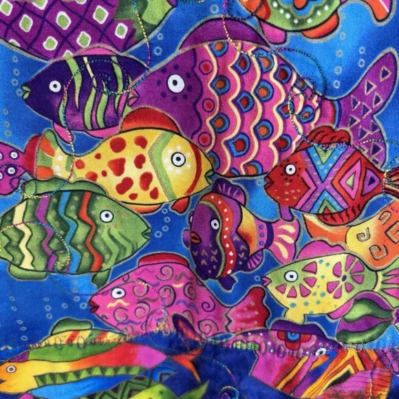 Handmade Reversible Toddler‎ Quilt Multicolor Tropical Fish and Fleece 51