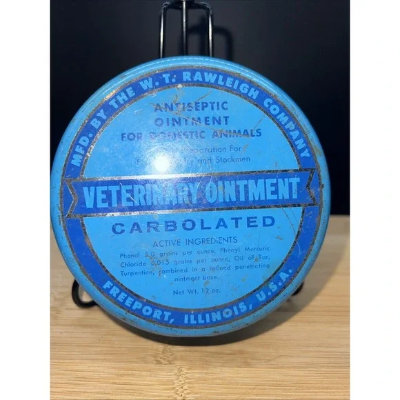 Vintage W T Rawleigh Co Veterinary Ointment Metal Tin And Lid